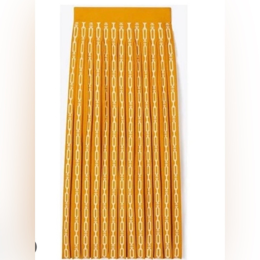 Tory Burch Sport Gemini Link Jacquard Tech Yellow Knit Skirt Size Small